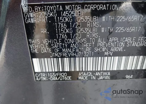 2017 Toyota Rav4 Le from USA, damaged, VIN JTMZFREV9HJ713211